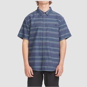 Billabong Washed Royal All Day Stripe Short Sleeve Button-Up Shirt, Medium